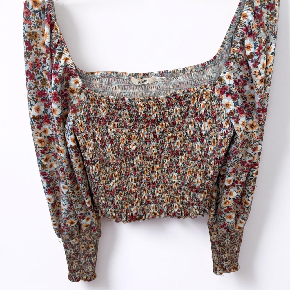 Mi Ami Chic Floral Smocked Cropped Peasant Top Cottagecore Romantic Festival M - Picture 11 of 11